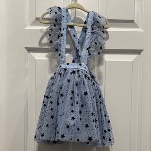 Pippa & Julie Girls Blue Tulle Pinafore Overall Dress Star Birthday party 3T